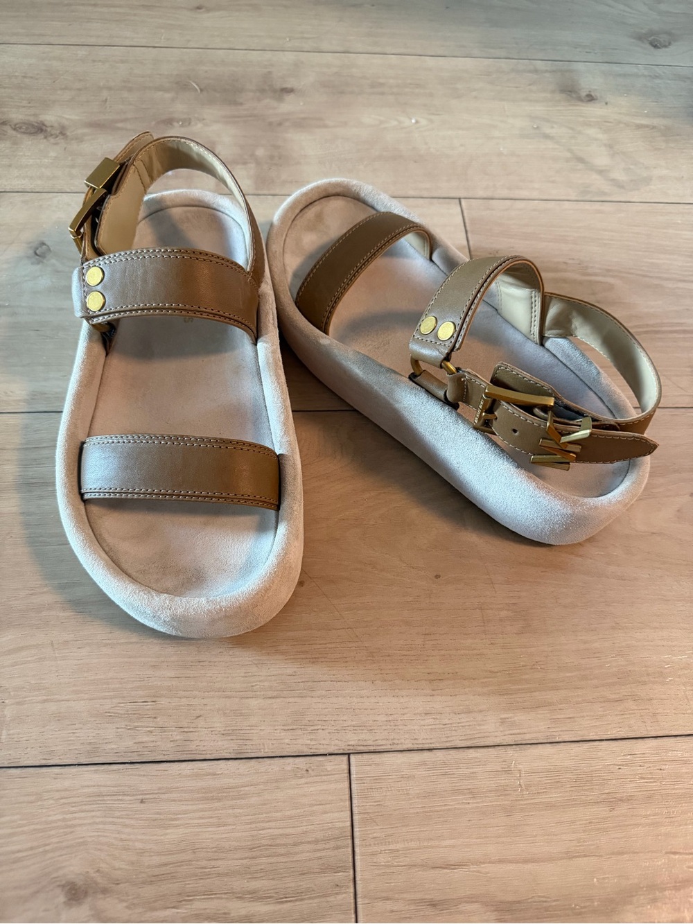 Michael Kors Leather Strap Platform Sandals with Gold Hardware